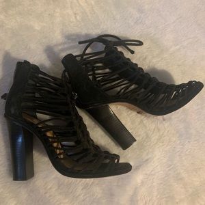 Black stewpot Schutz heels